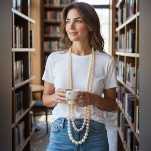 Elegant Pearl and Crystal long Layered Necklace ✨